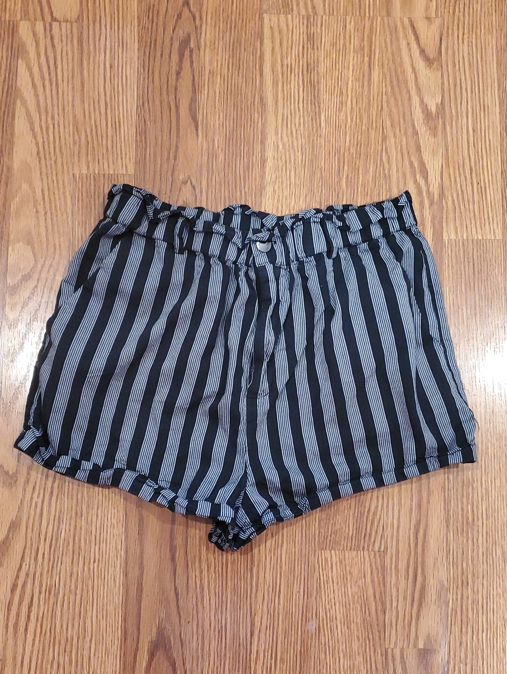 Forever 21 Black and White Vertical Stripe High-Waist Shorts